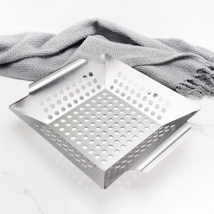 430 Stainless Steel BBQ Grill Tray with Oil-Draining Holes 24.5 x 4.2 cm
