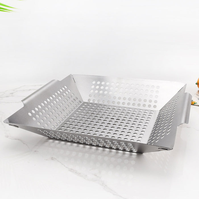 430 Stainless Steel BBQ Grill Tray with Oil-Draining Holes 24.5 x 4.2 cm