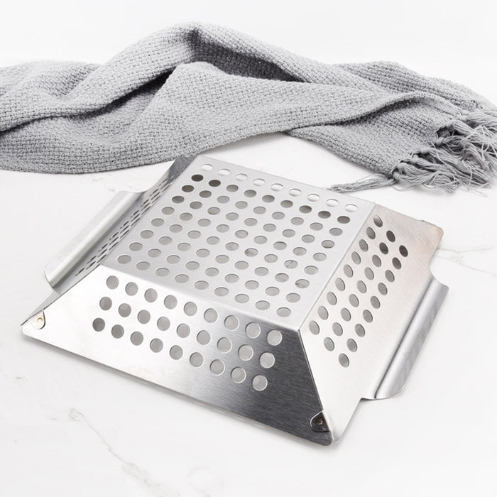430 Stainless Steel BBQ Grill Tray with Oil-Draining Holes 24.5 x 4.2 cm