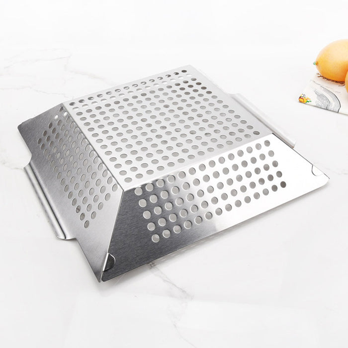 430 Stainless Steel BBQ Grill Tray with Oil-Draining Holes 24.5 x 4.2 cm