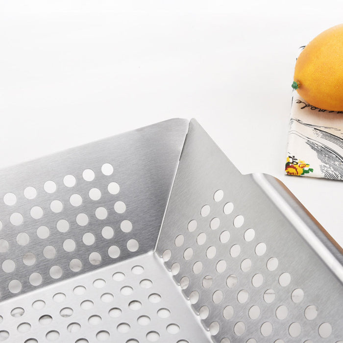430 Stainless Steel BBQ Grill Tray with Oil-Draining Holes 24.5 x 4.2 cm