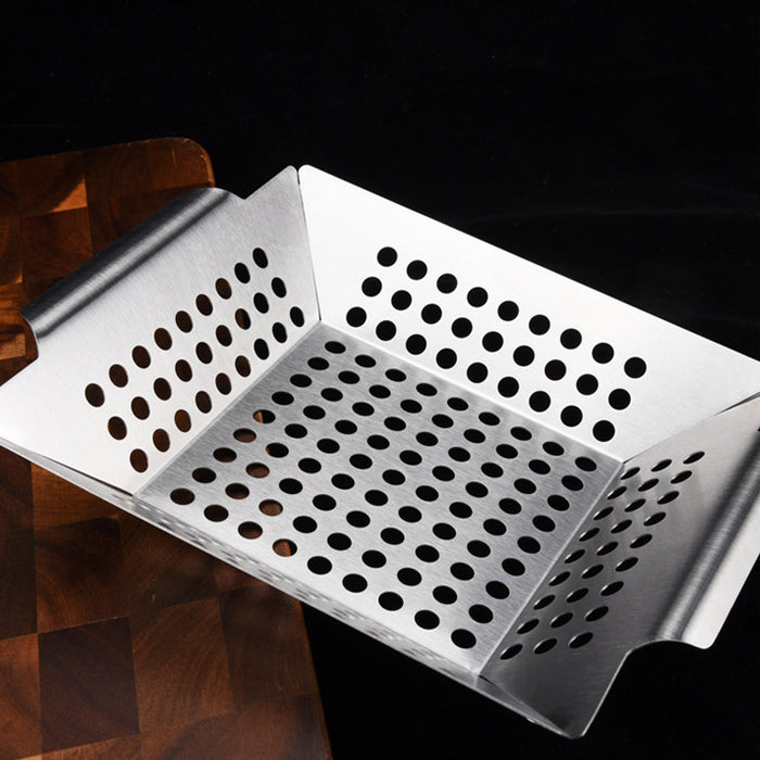 430 Stainless Steel BBQ Grill Tray with Oil-Draining Holes 24.5 x 4.2 cm