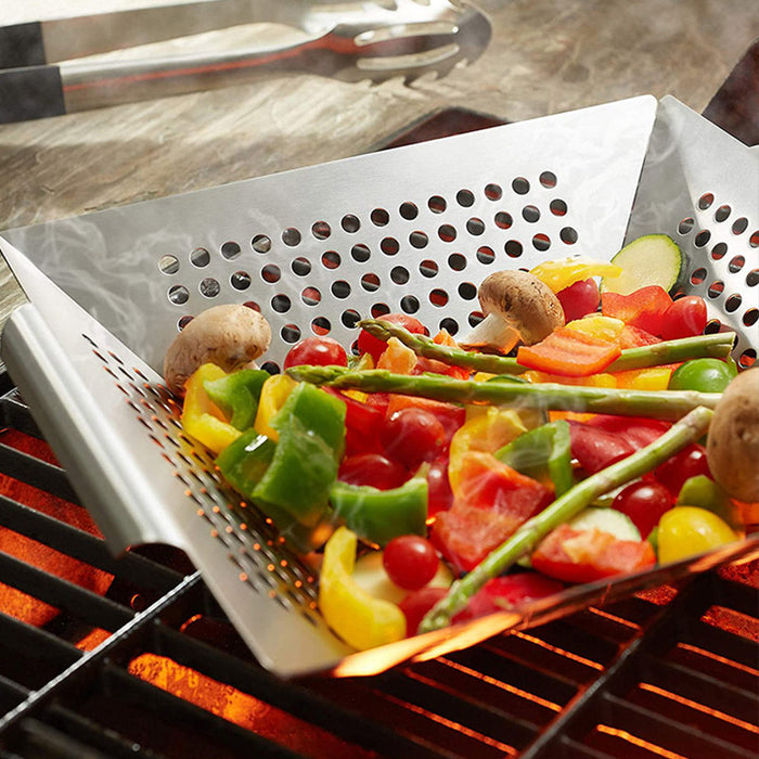430 Stainless Steel BBQ Grill Tray with Oil-Draining Holes 24.5 x 4.2 cm