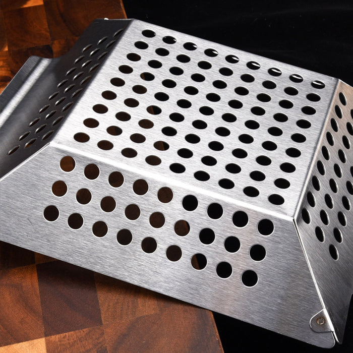 430 Stainless Steel BBQ Grill Tray with Oil-Draining Holes 24.5 x 4.2 cm