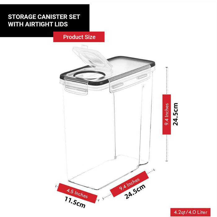 4 Pcs Airtight Food Storage Containers BPA-Free 4.2 QT / 4.0 L 24.5 x 11.5 x 24.5 cm