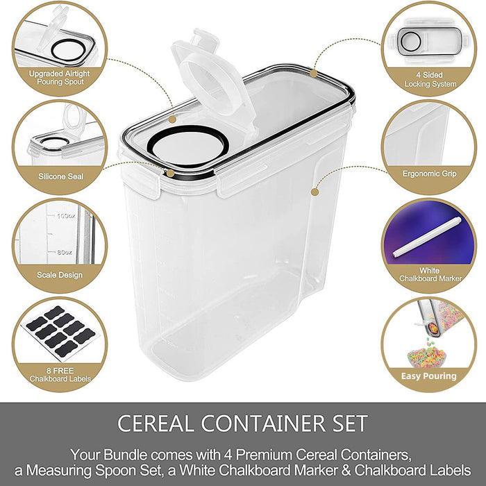 4 Pcs Airtight Food Storage Containers BPA-Free 4.2 QT / 4.0 L 24.5 x 11.5 x 24.5 cm