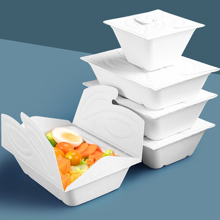 50 Pcs Pulp Salad and Fruit Lunch Boxes Four-Turn Lid White 5 Sizes 550-1050 ml