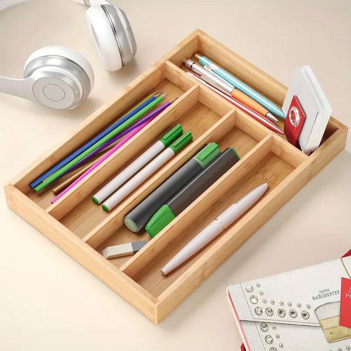 Bamboo Cutlery Organiser Kitchen Drawer Storage Tray for Utensils and Cutlery