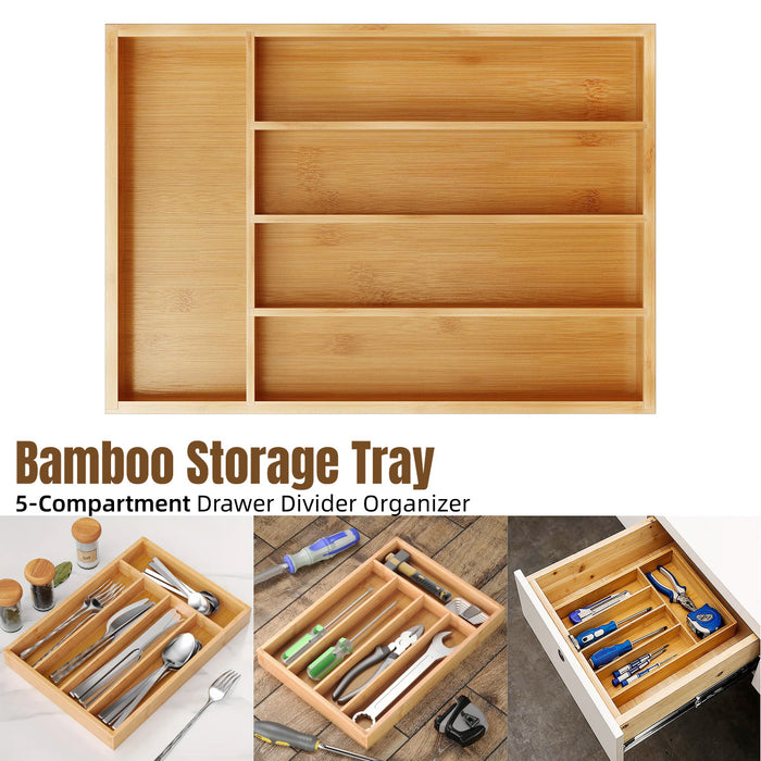 Bamboo Cutlery Organiser Kitchen Drawer Storage Tray for Utensils and Cutlery