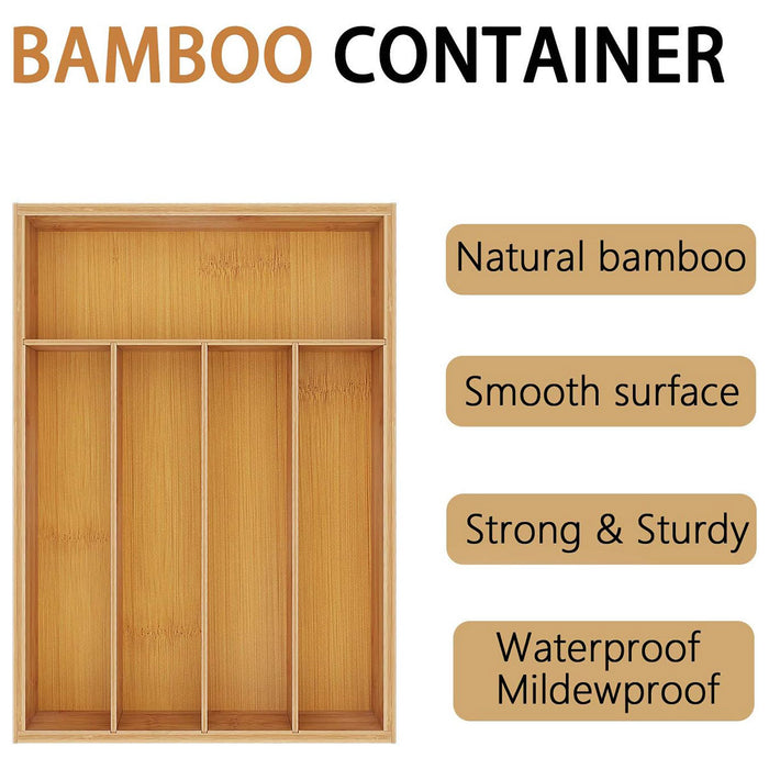 Bamboo Cutlery Organiser Kitchen Drawer Storage Tray for Utensils and Cutlery