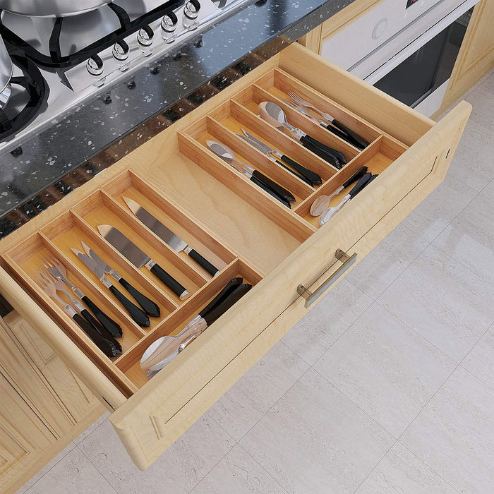 Bamboo Cutlery Organiser Kitchen Drawer Storage Tray for Utensils and Cutlery