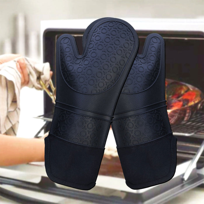 2 Pcs Insulated Oven Mitts Heat-Resistant Silicone with Lining
