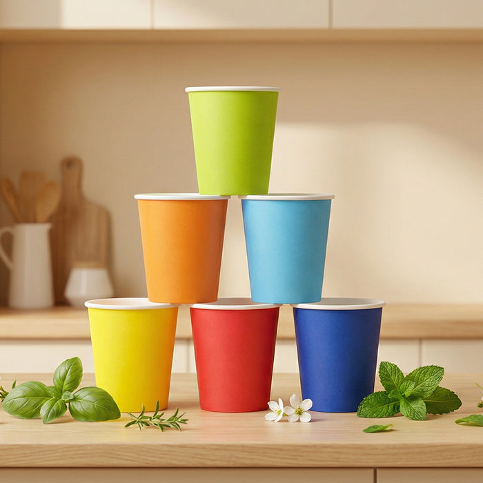 300PCS Paper Cups Food-Grade 6 Colours for Party Hot & Cold Drinks
