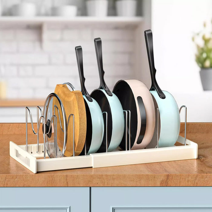 Telescopic Pot Rack Organiser with Stainless Steel Dividers