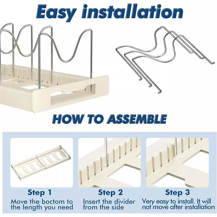 Telescopic Pot Rack Organiser with Stainless Steel Dividers