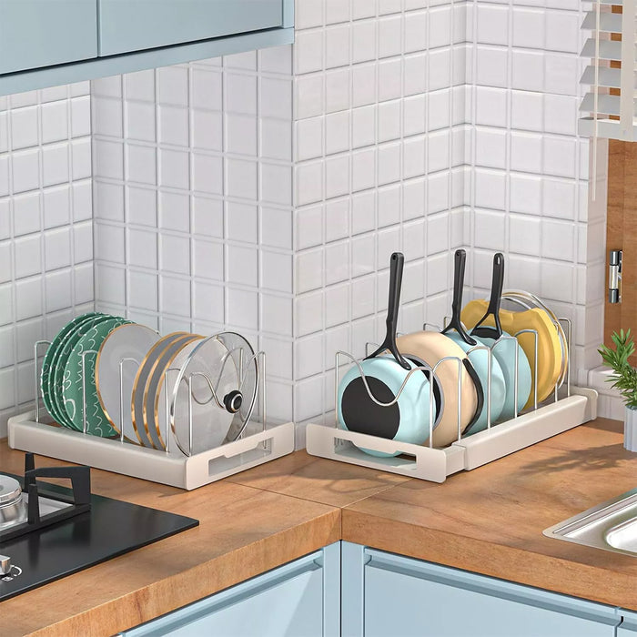 Telescopic Pot Rack Organiser with Stainless Steel Dividers