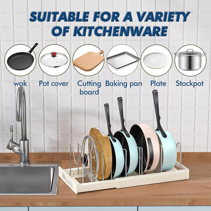 Telescopic Pot Rack Organiser with Stainless Steel Dividers