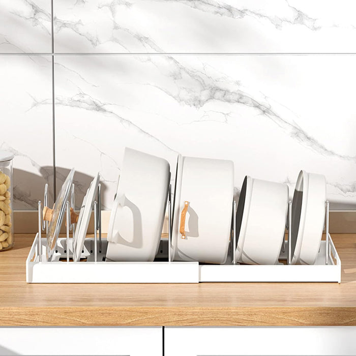 Telescopic Pot Rack Organiser with Stainless Steel Dividers