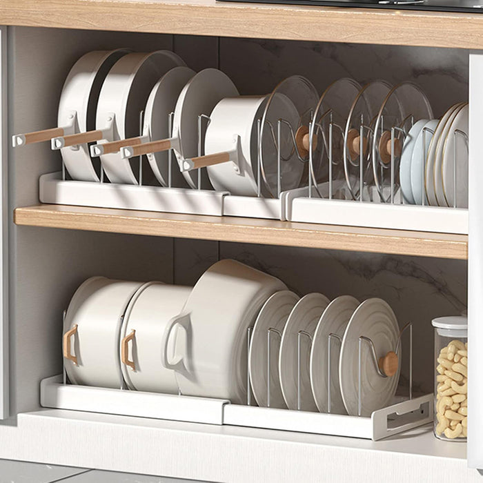 Telescopic Pot Rack Organiser with Stainless Steel Dividers
