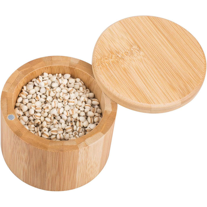 Bamboo Salt Box With Magnetic Swivel Lid And Spoon