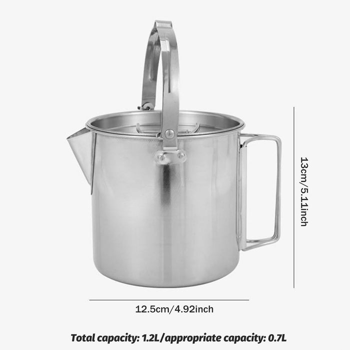 1.2L Stainless Steel Camping Kettle with Lid for Hiking Picnic