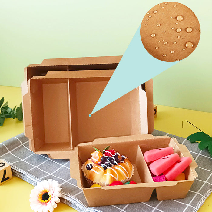 200Pcs Brown Kraft Paper Lunch Boxes with PET Lid Leakproof Compostable