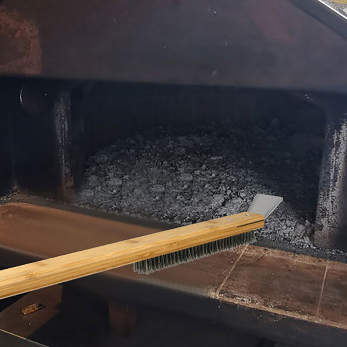 Pizza Oven Cleaning Brush with Scraper Stainless Steel Wire Wood Handle 57.5 cm