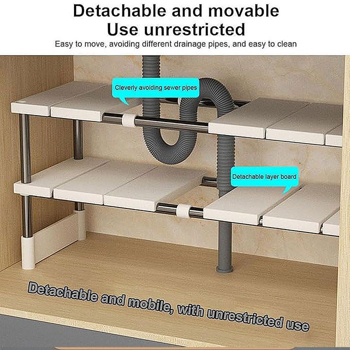 Expandable Kitchen Shelf Organiser Double Layer 54-75cm