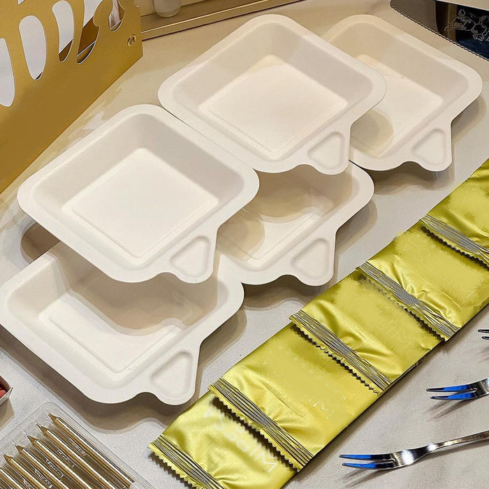 100Pcs Thickened Degradable Paper Plates Rectangular Eco-Friendly Design