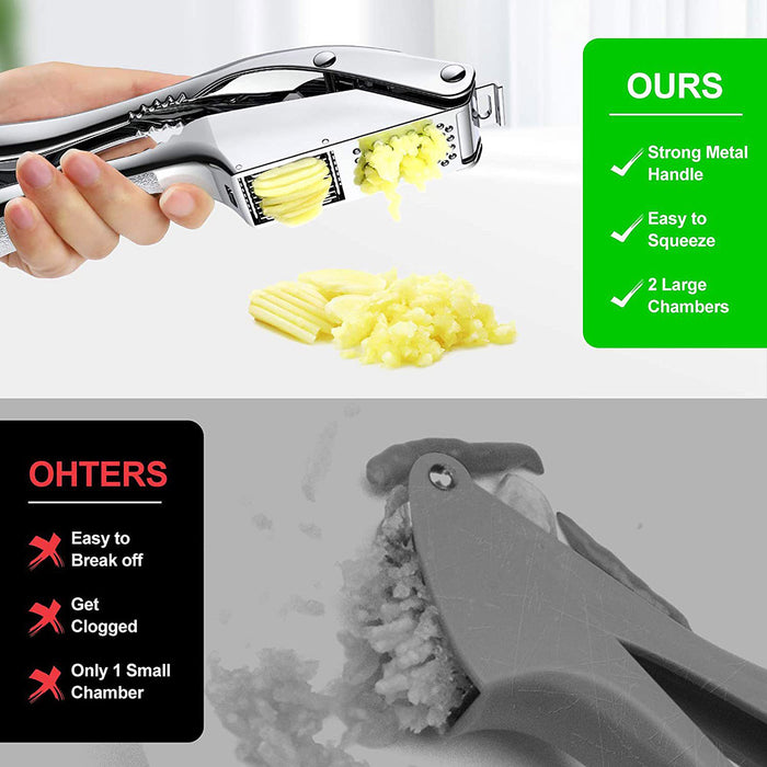 2-in-1 Aluminum Alloy Garlic Press with Ergonomic Handle