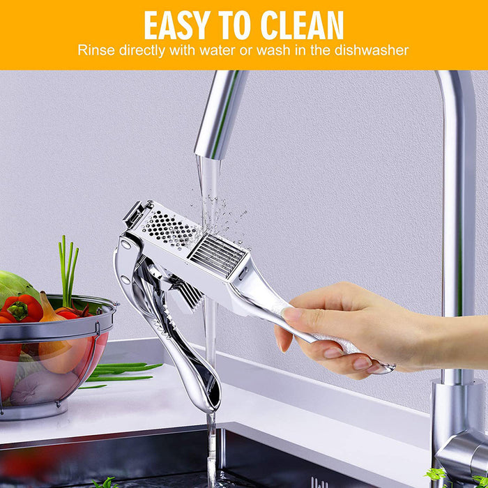 2-in-1 Aluminum Alloy Garlic Press with Ergonomic Handle