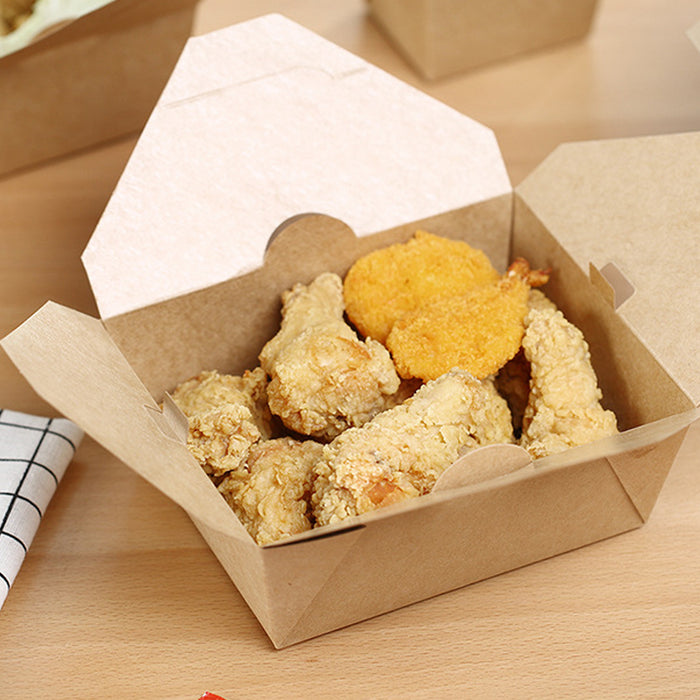 50PCS Disposable Kraft Paper Food Boxes, PE-Coated, Leak-Resistant, 750ml/1400ml