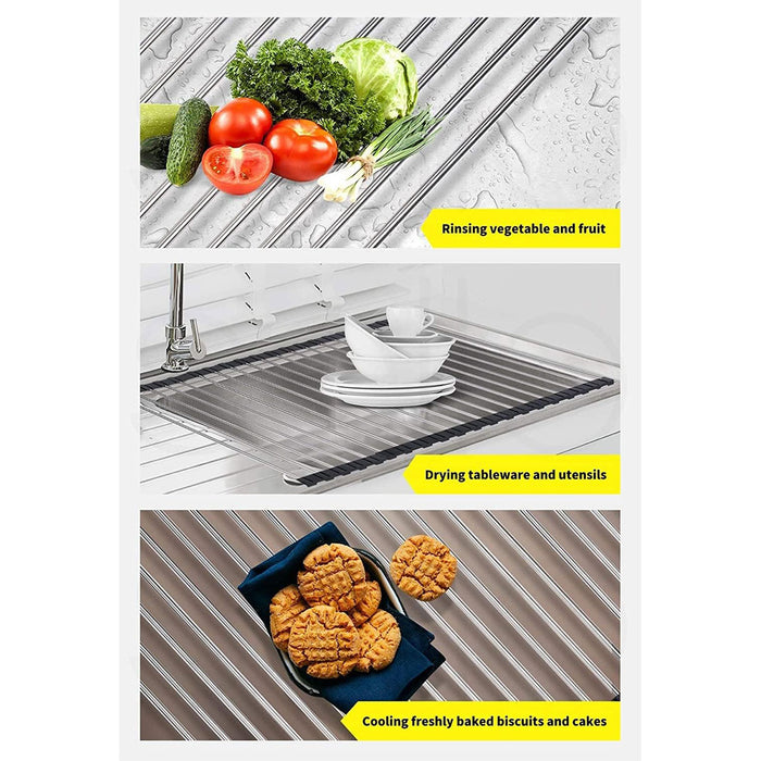 Stainless Steel Folding Sink Draining Rack with Silicone Pad