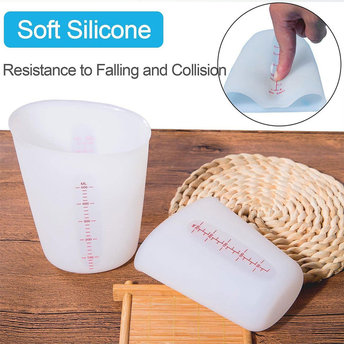 3 Pcs Silicone Measuring Cups White Double Scale 125ml 250ml 500ml