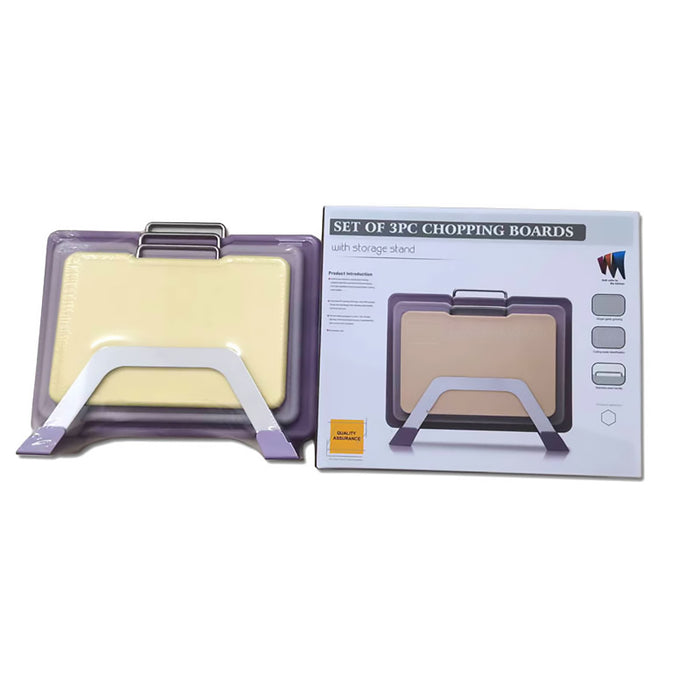 3 Pcs Cutting Board Set Double Sided With Stand Purple