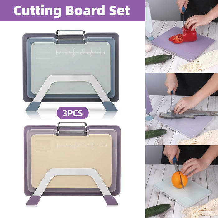 3 Pcs Cutting Board Set Double Sided With Stand Purple