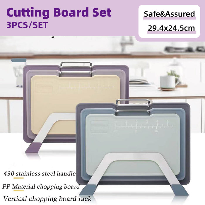 3 Pcs Cutting Board Set Double Sided With Stand Purple