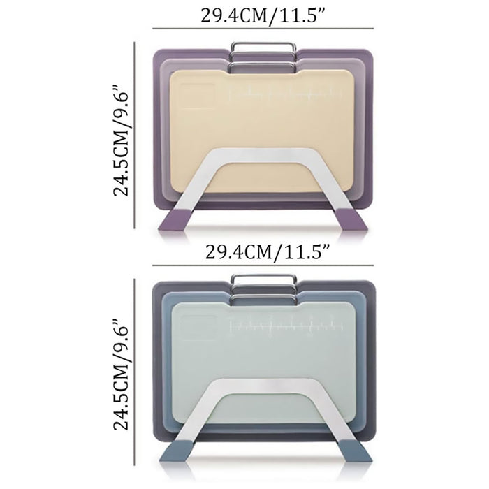 3 Pcs Cutting Board Set Double Sided With Stand Purple