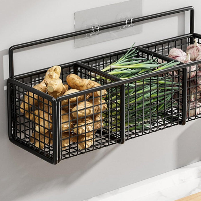 Wall Mount Iron Storage Rack 3-Grid with No-Drill Adhesive