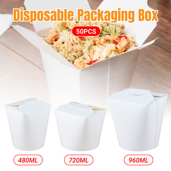 50PCS Disposable White Takeout Boxes, Food-Grade PE-Coated Cardboard, Three Sizes