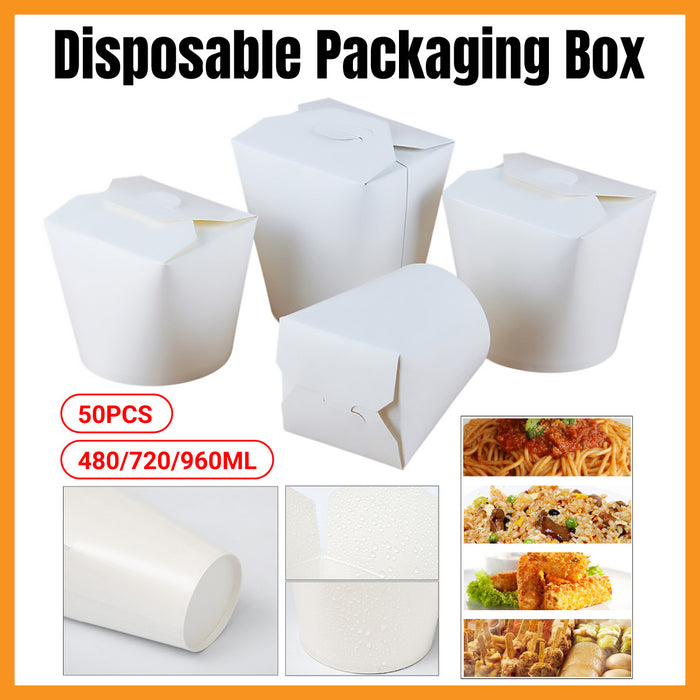 50PCS Disposable White Takeout Boxes, Food-Grade PE-Coated Cardboard, Three Sizes