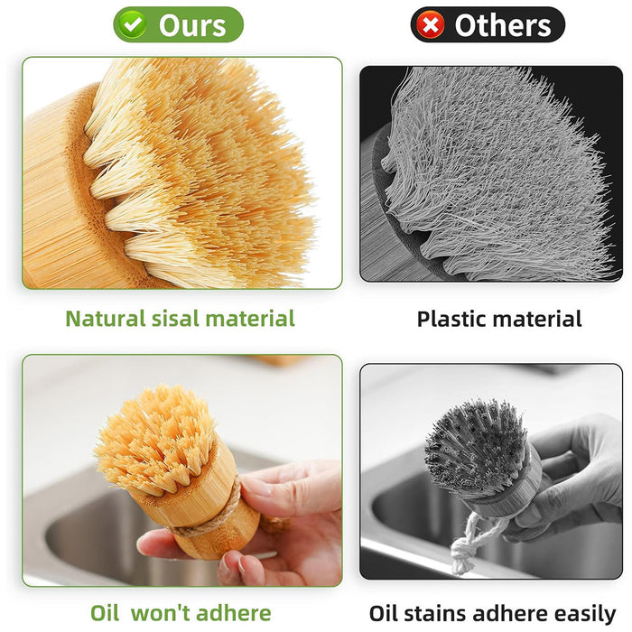3 Pcs Dishwashing Brush Set Short Handle Natural Fibre