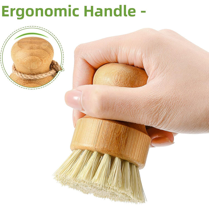 3 Pcs Dishwashing Brush Set Short Handle Natural Fibre