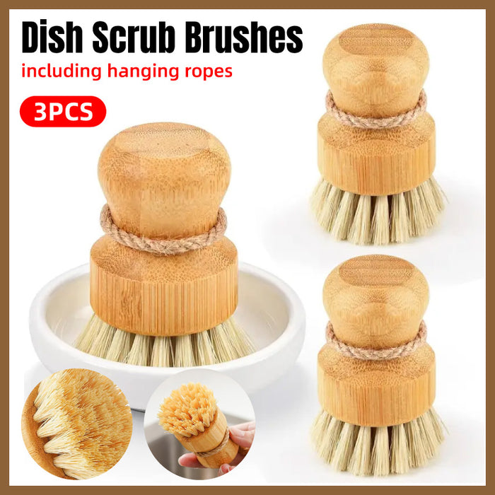 3 Pcs Dishwashing Brush Set Short Handle Natural Fibre