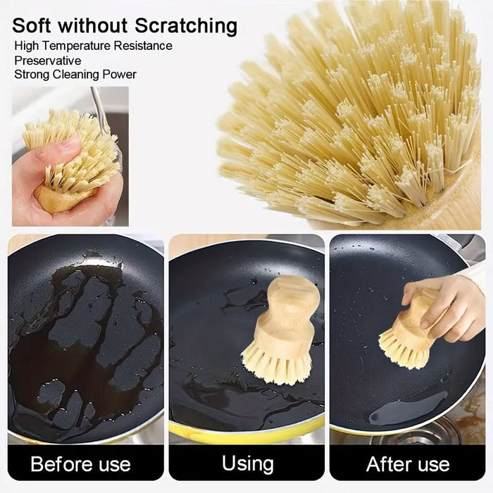 3 Pcs Dishwashing Brush Set Short Handle Natural Fibre