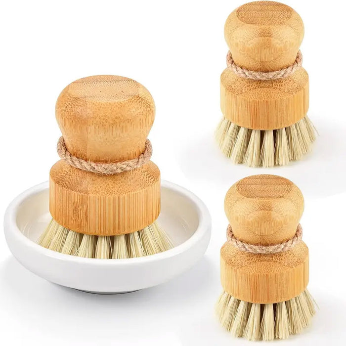 3 Pcs Dishwashing Brush Set Short Handle Natural Fibre
