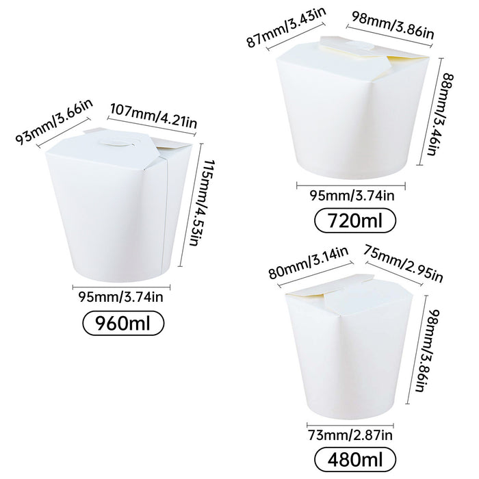 50PCS Disposable White Takeout Boxes, Food-Grade PE-Coated Cardboard, Three Sizes