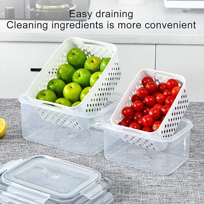 3 Piece Food Storage Container Set With Draining Baskets
