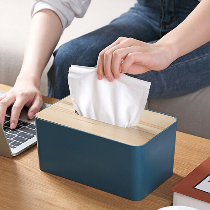 Wooden Tissue Box Cover PP + Wood European Style 4 Colours 20.5 x 12 x 10 cm