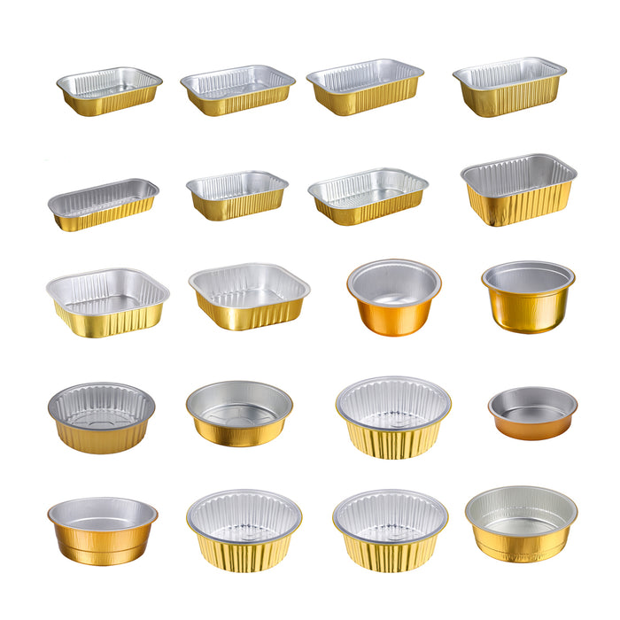 50Pcs Thickened Aluminum Foil Containers with Plastic Lids – Rectangular & Round